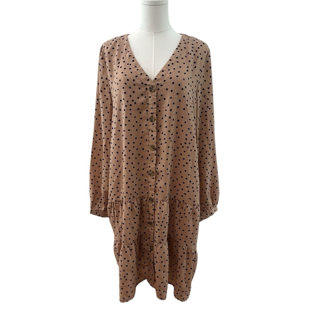 Women's Large Polka dot Relaxed Boutique Button-Up Tier Casual Shift Flowy Dress
